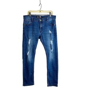 Public Record Skinny Fit Jeans Big Boy 14 XL Ripped‎ Blue Medium Wash